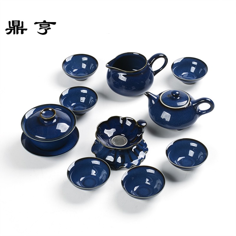 Ding heng tea suit household ceramics up LanCuiYu TuHao glaze of a complete set of kung fu tea tea tray lid bowl