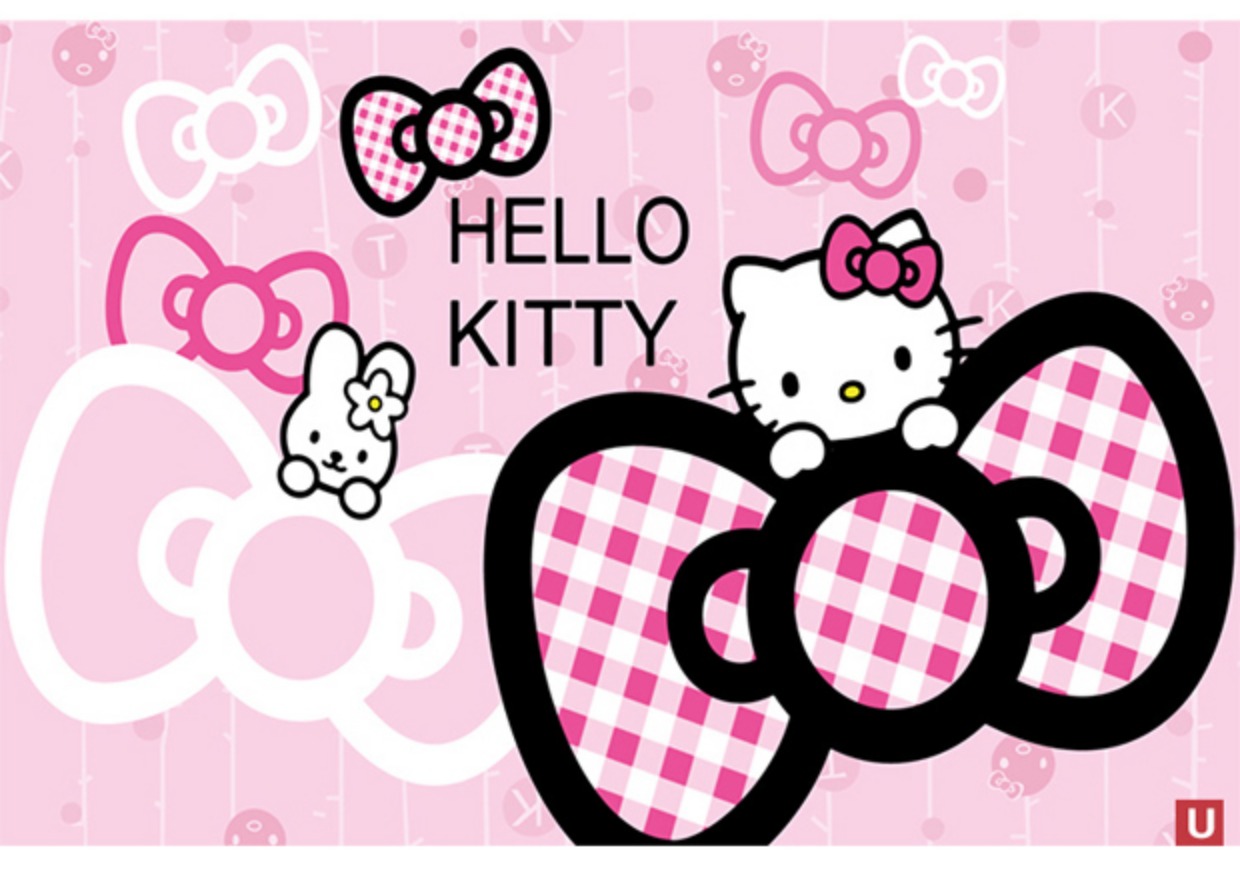 女孩儿童房壁画 凯蒂猫主题壁纸粉色卡通kitty猫背景卧室自粘墙贴