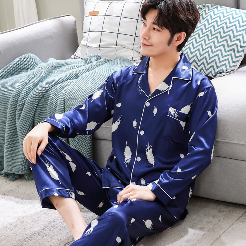 睡衣男夏季冰丝短袖短裤薄款丝绸睡衣大码男士休闲丝质家居服套装