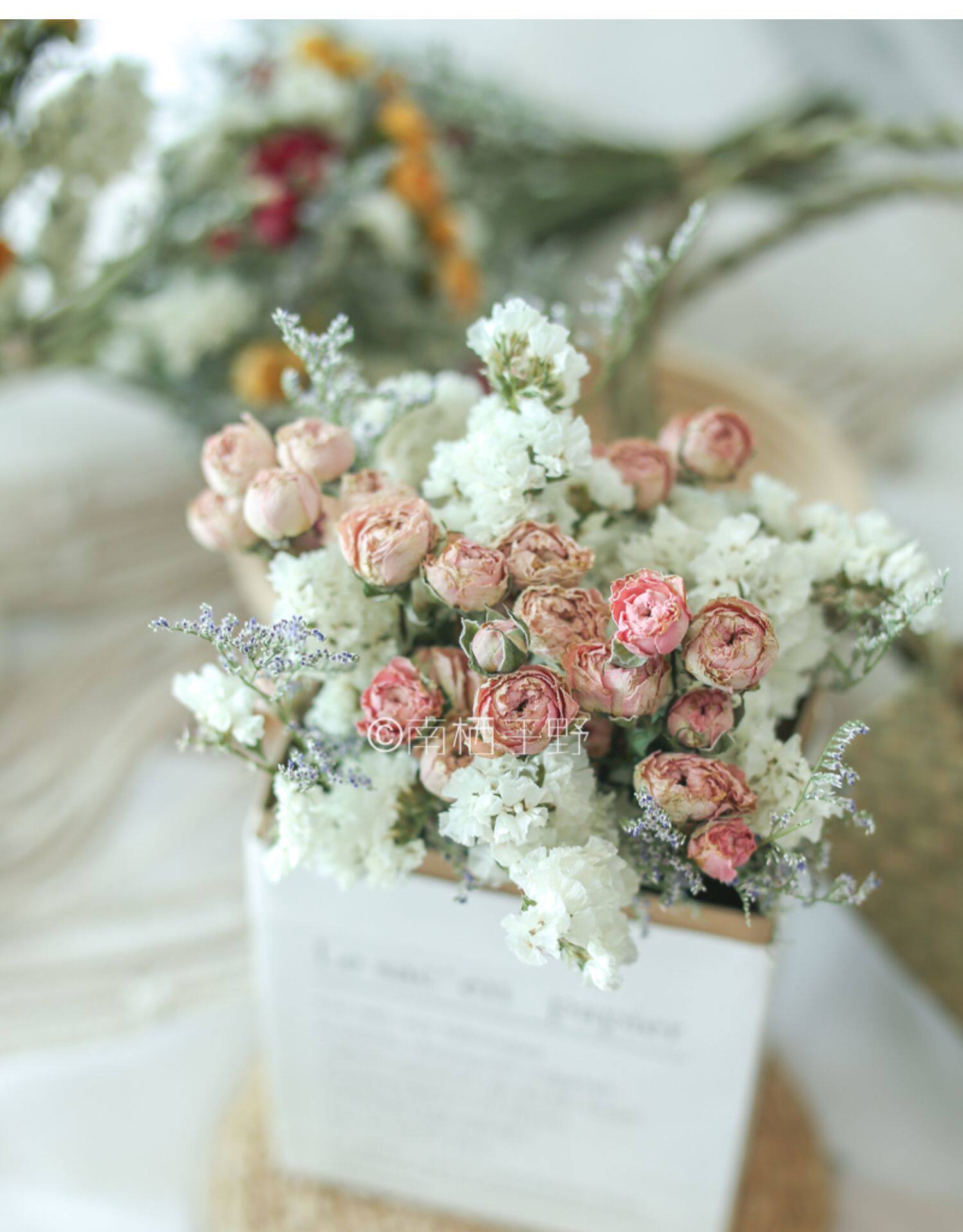 小玫瑰干花蔷薇送勿忘我情人草花束南栖于野浪漫泡泡干花家居装饰