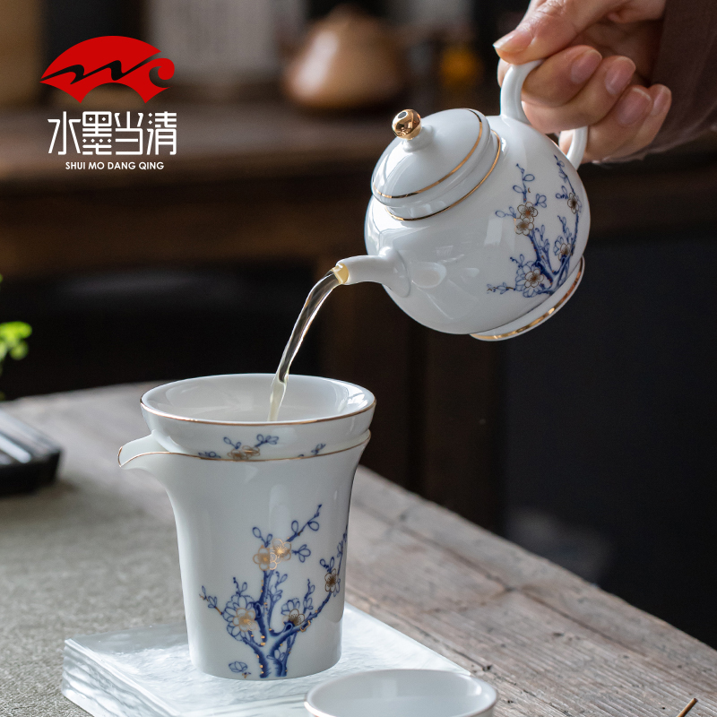 Jingdezhen blue and white porcelain tea set ceramic kung fu tea kettle upscale gift boxes home office