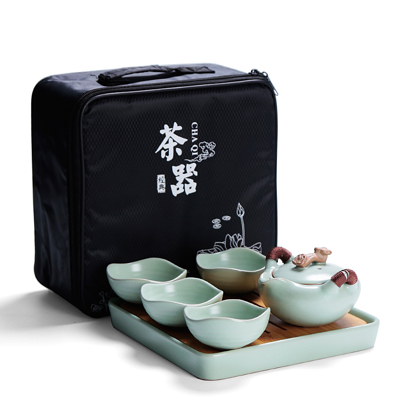 Portable simple out car travel a pot of four small tea set mini tea tray of a complete set of the home