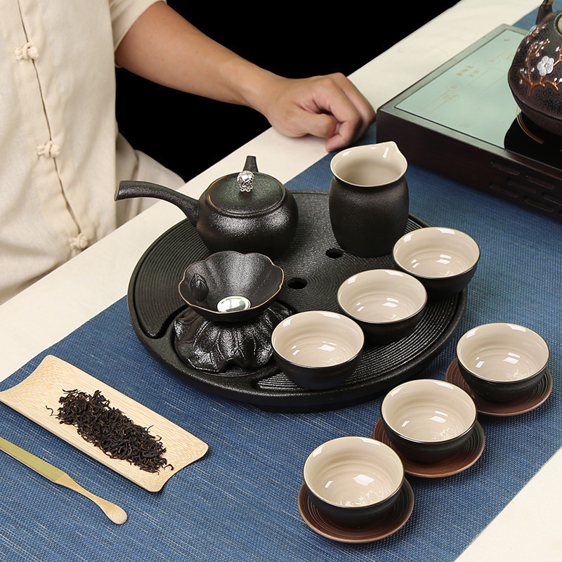 Black glaze loading of a complete set of creative tea tray was dry mercifully kung fu tea set 6 people ultimately responds tea side put the pot of household contracted gift box