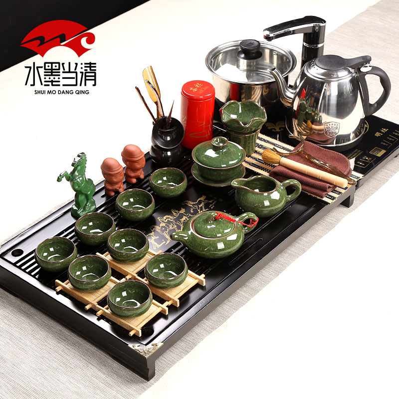 Tea set glass ceramic cups kung fu Tea four unity drainage Tea tray was contracted household Chinese Tea art