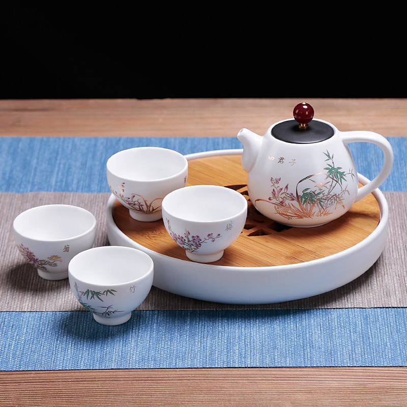 Portable simple out car travel a pot of four small tea set mini tea tray of a complete set of the home