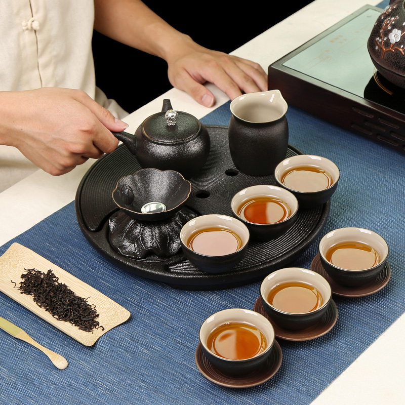 Black glaze loading of a complete set of creative tea tray was dry mercifully kung fu tea set 6 people ultimately responds tea side put the pot of household contracted gift box