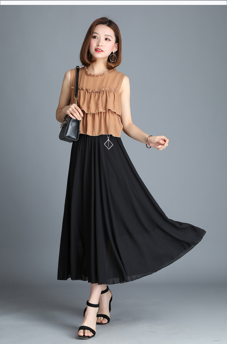 2018夏季雪纺半身裙纯色大摆裙中长款仙女裙黑色高腰裙子a字长裙