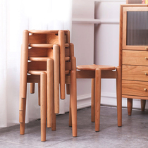 Solid wood small stool Household Nordic style low stool can be stacked strong and durable bench Simple makeup stool Net red round stool