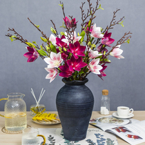 Hand feel jade Orchid emulated flower PU fake flower Chinese indoor decoration Xuanguan pendulum piece flower art table suit bouquet