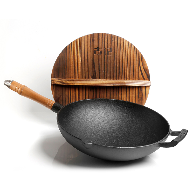 guji cast iron pan 31cm chinese wok non sti pan thiened round bottom uncoated iron pot old pig iron pot for household use