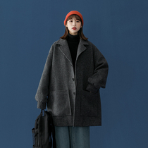 2022 new autumn and winter women's woolen coat mid-length Korean style loose thick student trendy British style coat