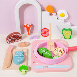 Baby play house induction cooker hot pot kitchen simulation fruit and vegetable cutlery set cooking kitchen utensils wooden toys