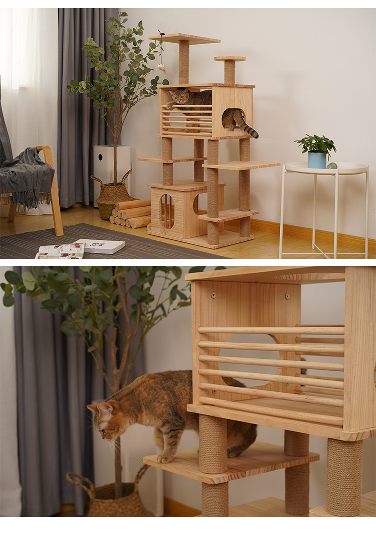 实木猫爬架猫窝猫树一体别墅猫架子抓板多功能跳台通天柱猫咪用品
