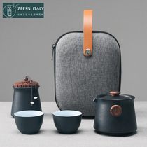 Italy ZPPSN Japanese-style black pottery quick cup one pot two cups portable small bag travel Kung Fu tea set