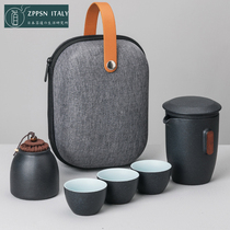 Italy ZPPSN Japanese-style black pottery Kung Fu tea set for making tea convenient travel express cup one pot three cups