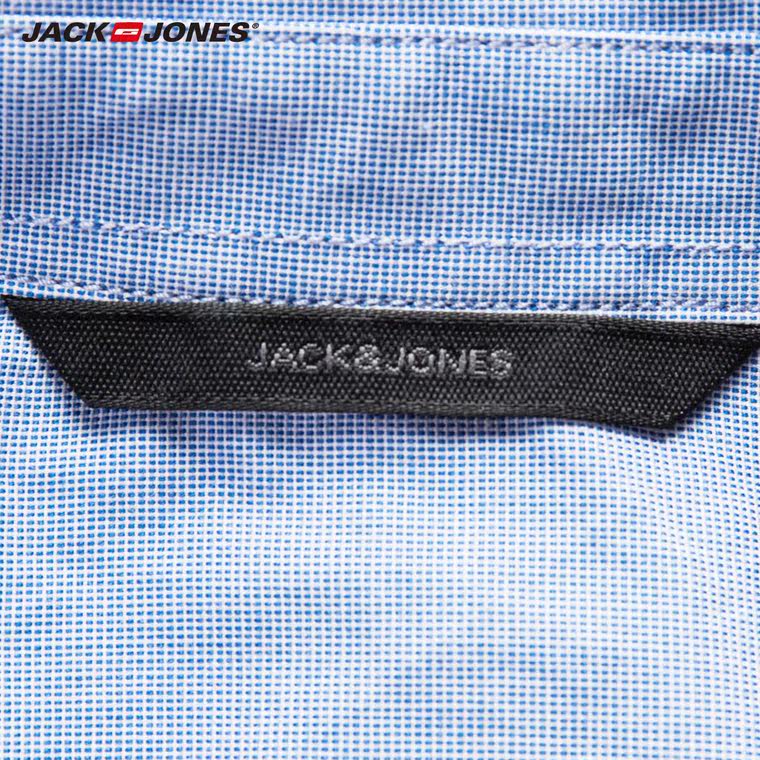 JackJones杰克琼斯纯棉男士拼接尖领长袖衬衫E|215405001