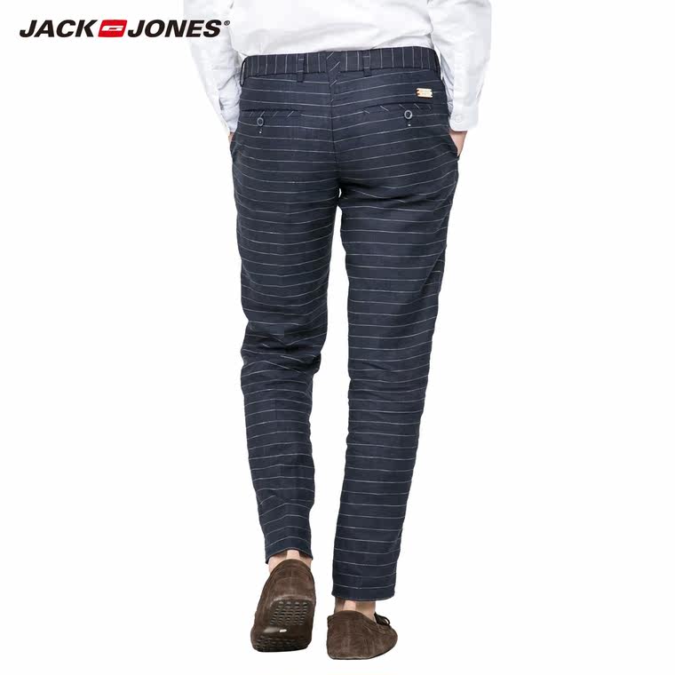 JackJones杰克琼斯修身英伦条纹亚麻休闲长裤男夏季S|215339001
