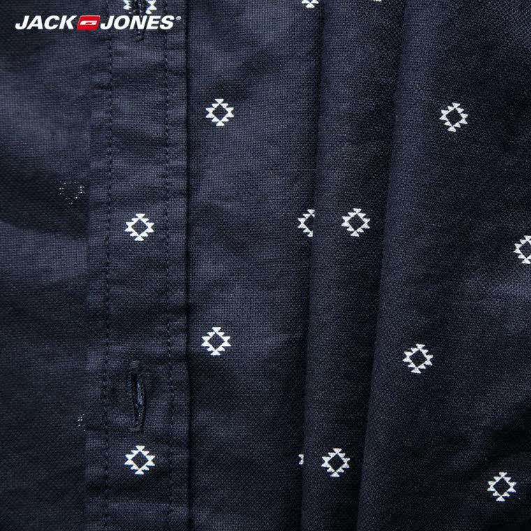 爆JackJones杰克琼斯天丝修身几何男装休闲长袖衬衫C|215305044