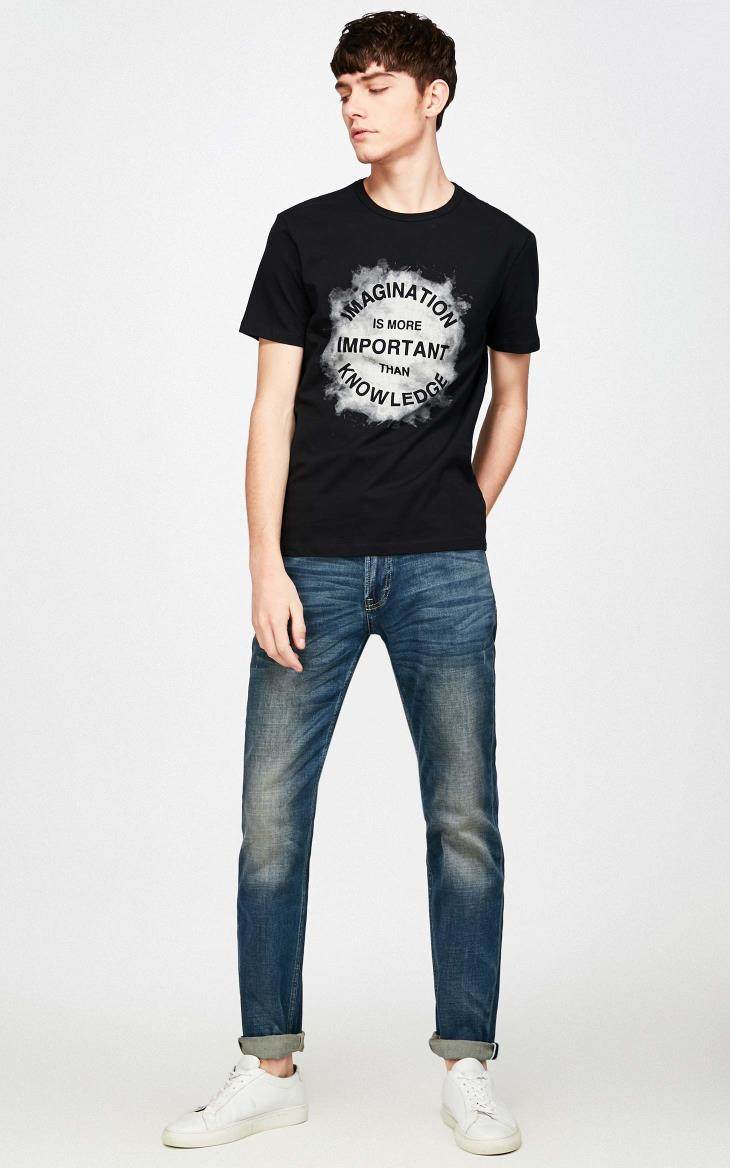 jackjones杰克琼斯男装夏季新品纯棉修身潮流印花圆领短