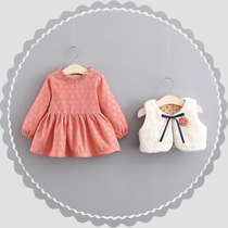 Western childrens clothing girl princess skirt two-piece set autumn and winter plus velvet childrens clothes baby girl winter suit