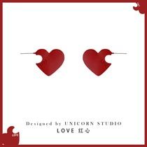 IU the same sweet red paint love earrings female personality net red LOVE earrings simple temperament small earrings