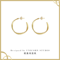 European and American cold wind minimalist matte gold circle earrings personality temperament simple earrings all-match fashion silver earrings