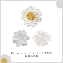 Zhao Lusi same style daisy earrings pastoral style fresh resin white camellia earrings sweet temperament silver earrings