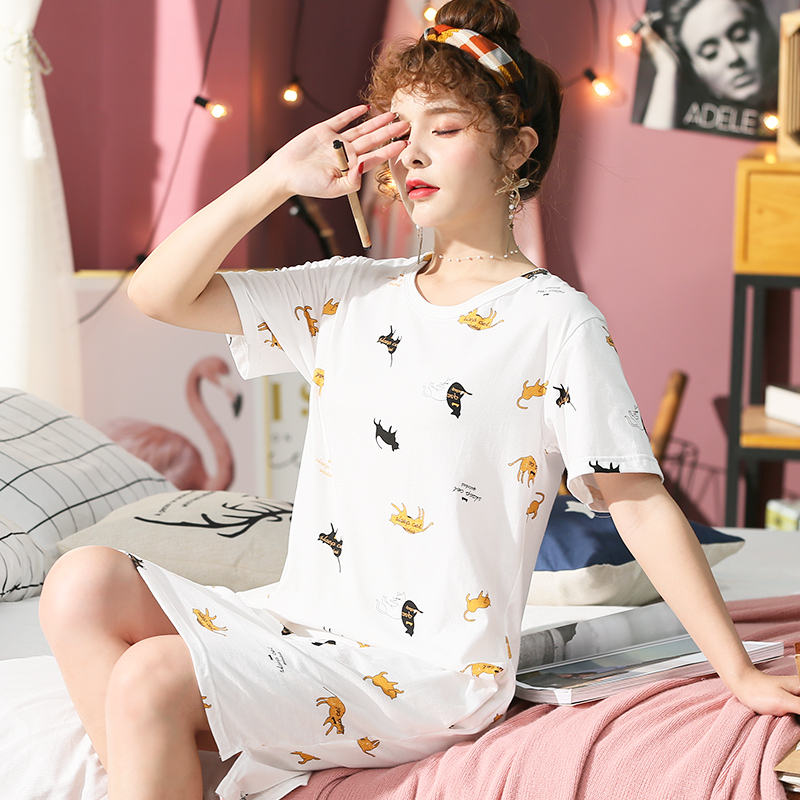 纯棉睡裙夏季薄款女短袖t恤甜美可爱全棉连衣裙子家居服夏天睡衣 纯棉睡裙夏季薄款女短袖t恤甜美可爱全棉连衣裙子家居服夏天睡衣