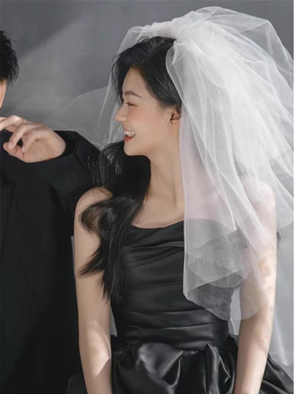 오리지널 디자인 작은 개 베일 짧은 단순한 단순한 푹신한 베일 다층 신부 머리 장식 사진 액세서리 오리지널 디자인 작은 개 베일 짧은 단순한 단순한 푹신한 베일 다층 신부 머리 장식 사진 액세서리