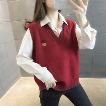V - collar knitting vest woman autumn dress 2022 new hundred and loose outer wear a sleeveless sweater