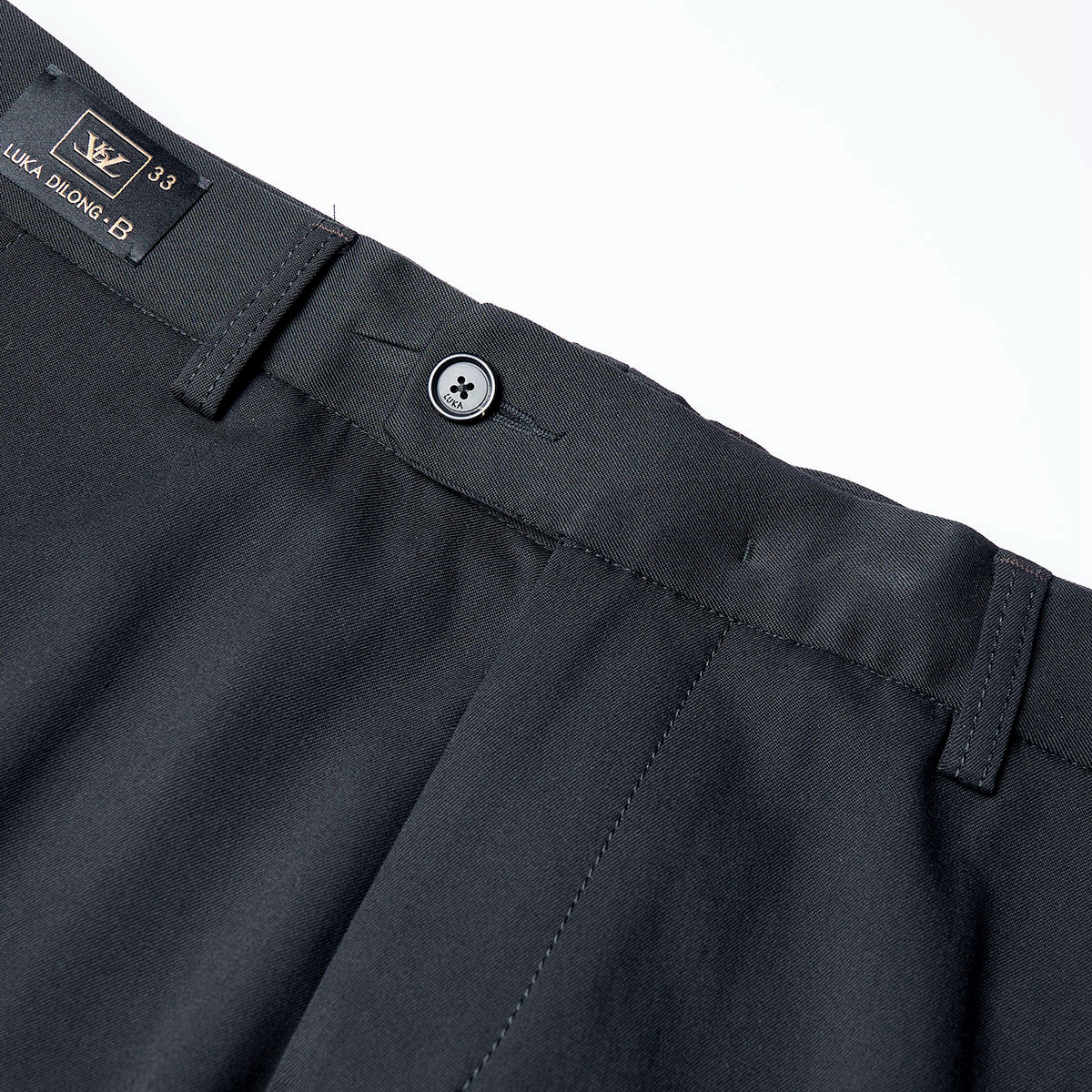 路卡迪龙秋季纯羊毛光面黑色中腰直筒男士商务休闲西裤 143235710