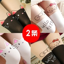 2 packs of Japanese stitching stockings female pantyhose fake high tube student cute cartoon long tube bottoming socks white Xia thin