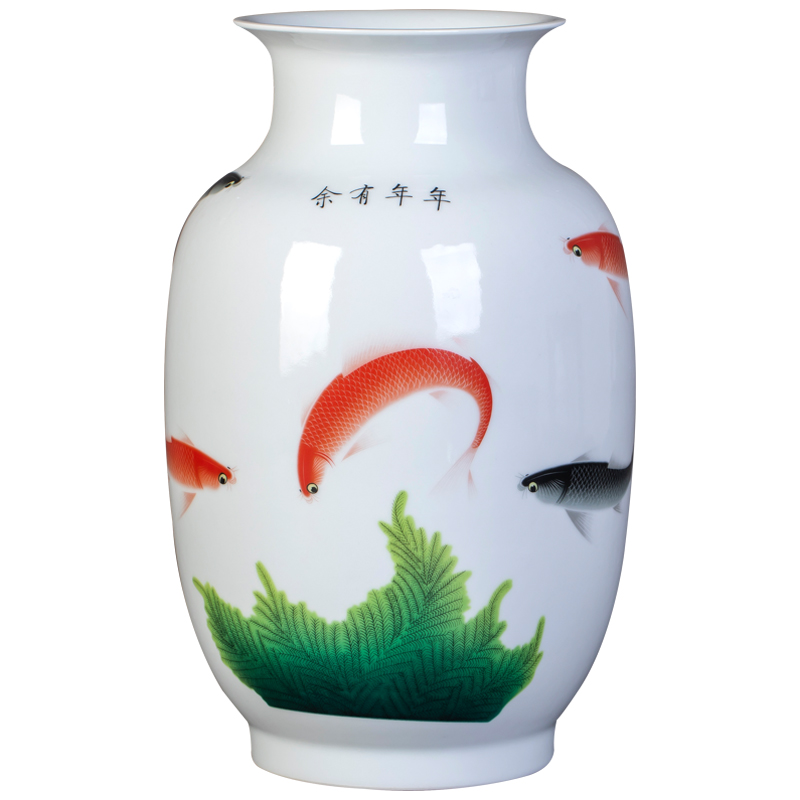 Jingdezhen ceramics vase furnishing articles year after year have fish Chinese style living room TV cabinet flower arranging wine home decoration