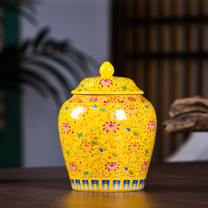 Jingdezhen porcelain enamel color high - grade tea pot small portable household seal storage jar with cover