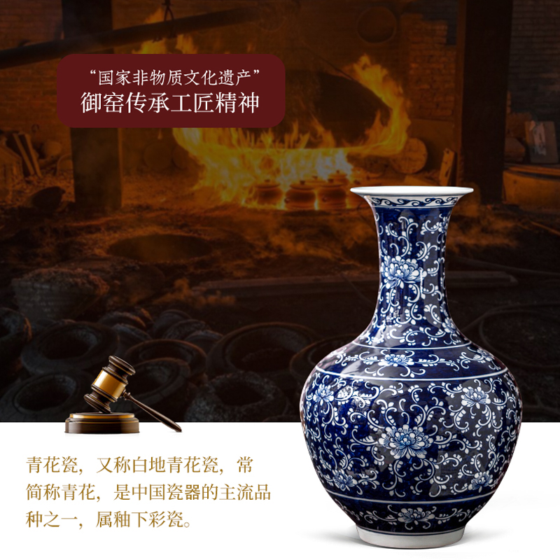 Jingdezhen ceramic hand - made bound branch of blue and white porcelain vase sitting room home rich ancient frame decoration wine furnishing articles at home