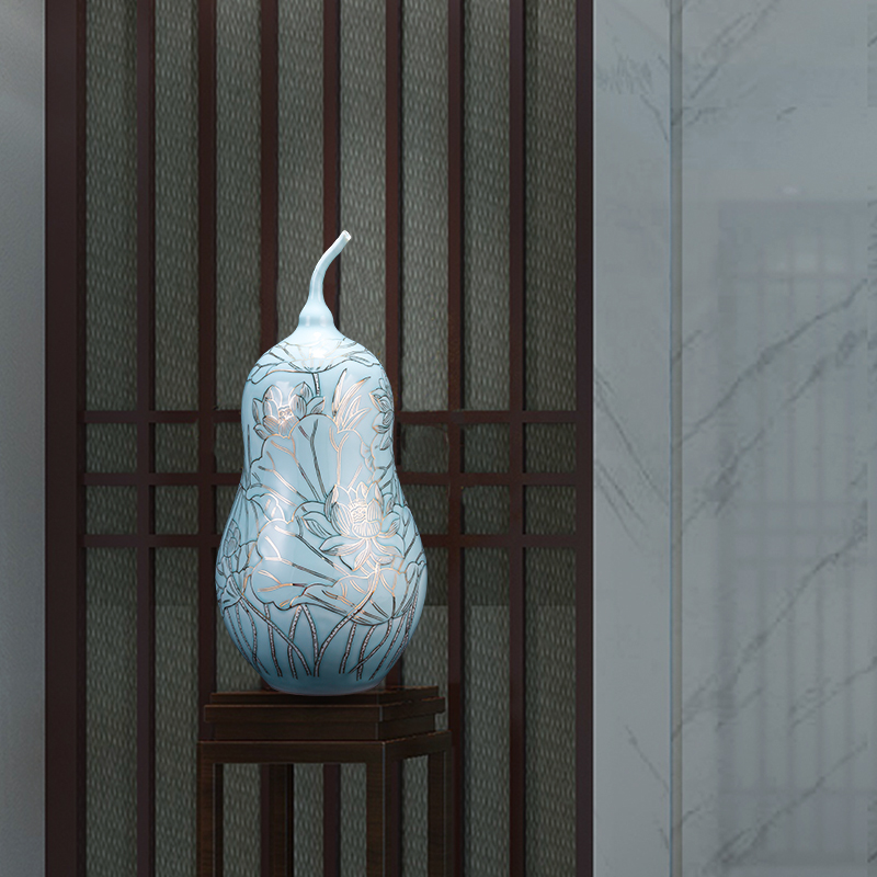 The Master of jingdezhen ceramic fuels the vase hand - made shadow blue lotus gourd bottle of Angle of the sitting room of Chinese style household furnishing articles