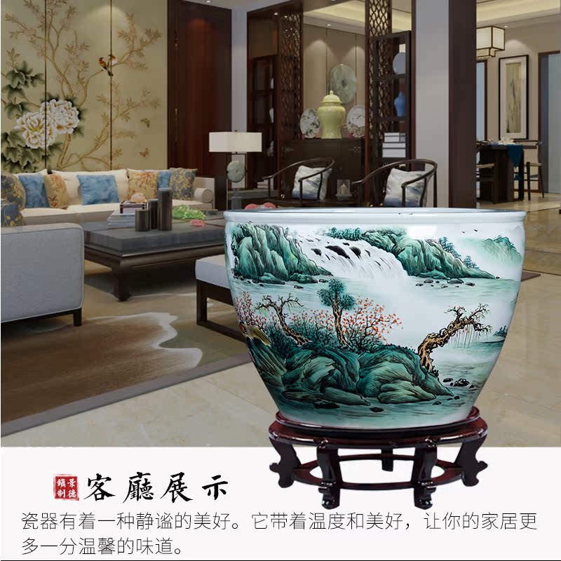 Jingdezhen hand - made ceramic big aquarium landscape furnishing articles of Chinese style living room extra large courtyard floor decoration arts and crafts