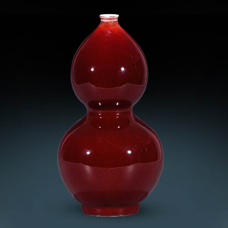 Jingdezhen ruby red bottle gourd ceramics vase Chinese style classical wine sitting room adornment rich ancient frame furnishing articles