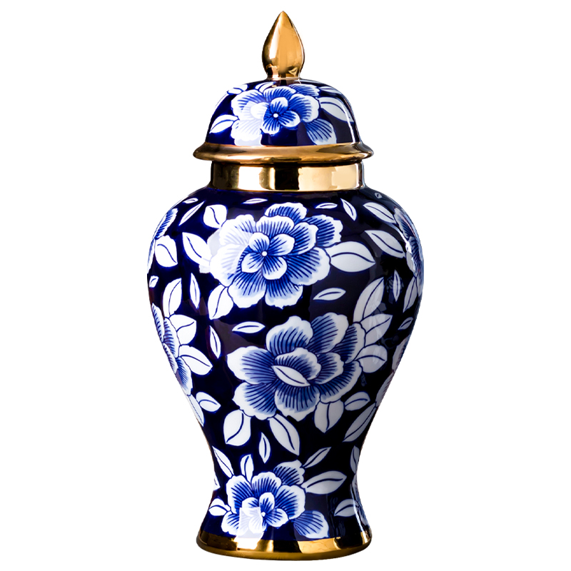 Jingdezhen chinaware paint the general pot of blue and white porcelain vase furnishing articles of new Chinese style living room home decoration process