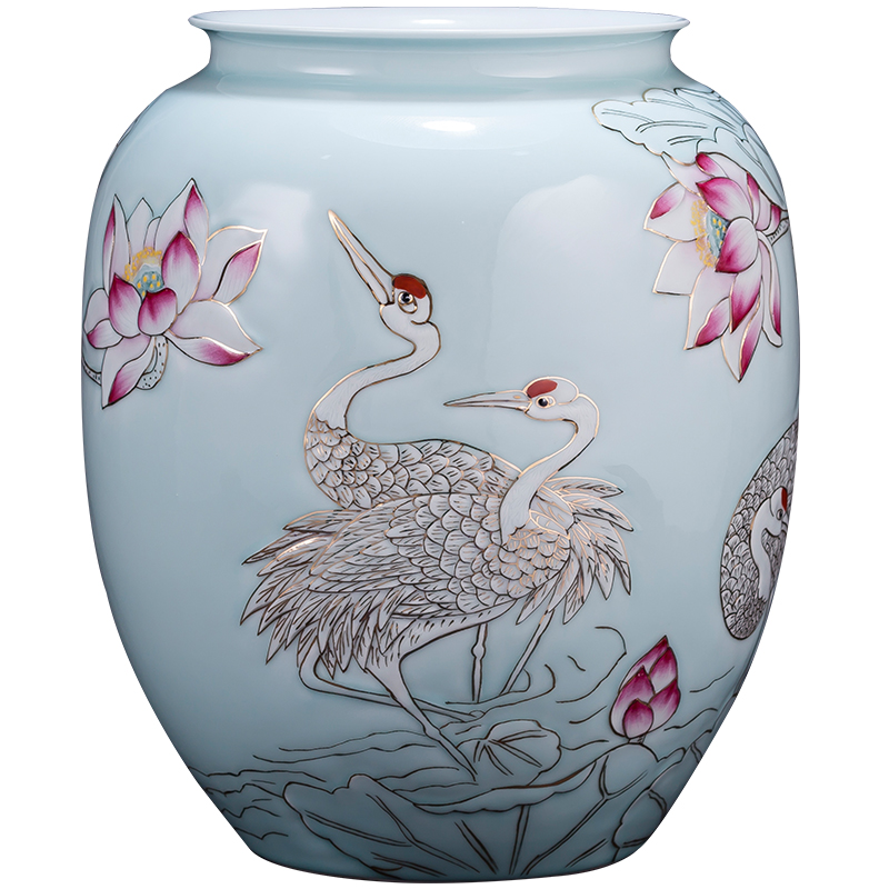 The Master of jingdezhen ceramic hand - made shadow see colour pastel blue pot - bellied bottle of new Chinese style home sitting room adornment is placed