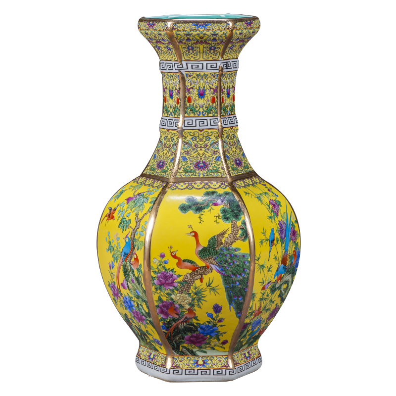 Jingdezhen ceramics imitation antique qianlong six - party vase furnishing articles sitting room porch Chinese flower arrangement home decoration