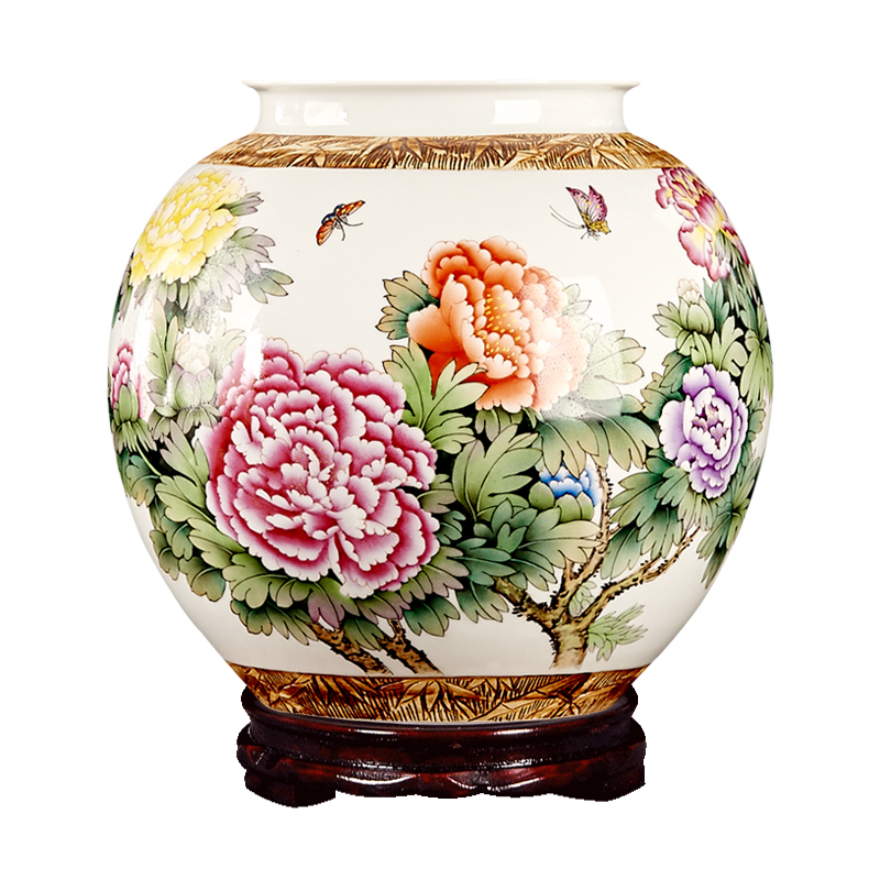 Jingdezhen ceramic furnishing articles by hand - made powder enamel vase blooming flowers large pot of Chinese handicraft decoration in the living room