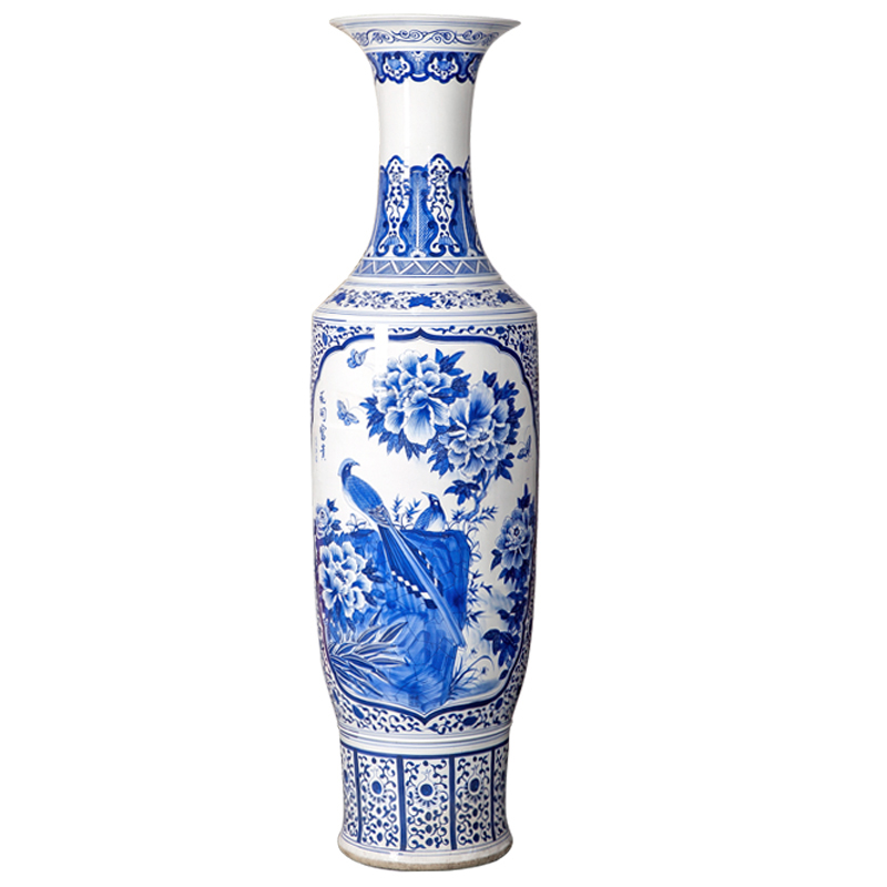 Blue and white porcelain of jingdezhen ceramics hand - made peony of large vases, Chinese style living room decoration villa furnishing articles