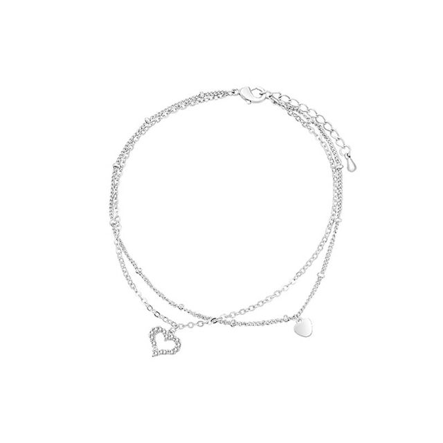 s925 sterling silver love double layer niche design anklet for women Korean version internet celebrity simple sexy personality small fresh students