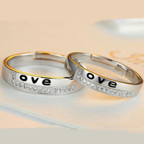 Pure Silver Lovers Ring Long-distance Romance peoples Day Zircons Stone Micro Inlaid Ring Fashion English letter opening to the ring
