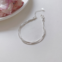 s925 silver three-layer snake bone bracelet simple personality bracelet ins niche design student bracelet female Net Red Jewelry