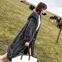 Plus velvet women 2021 new autumn and winter loose hooded long thick lamb furry cardigan jacket