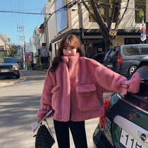 2021 new autumn and winter Joker short thick net red small fragrant wind hair fleece pink cashmere coat women