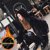 2021 Winter new Korean furry sweater women long chic loose plus velvet hooded lazy coat women