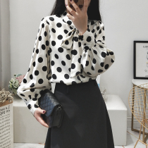 Autumn new large size womens clothing belly wave point shirt 200 pounds fat sister loose chiffon shirt womens top